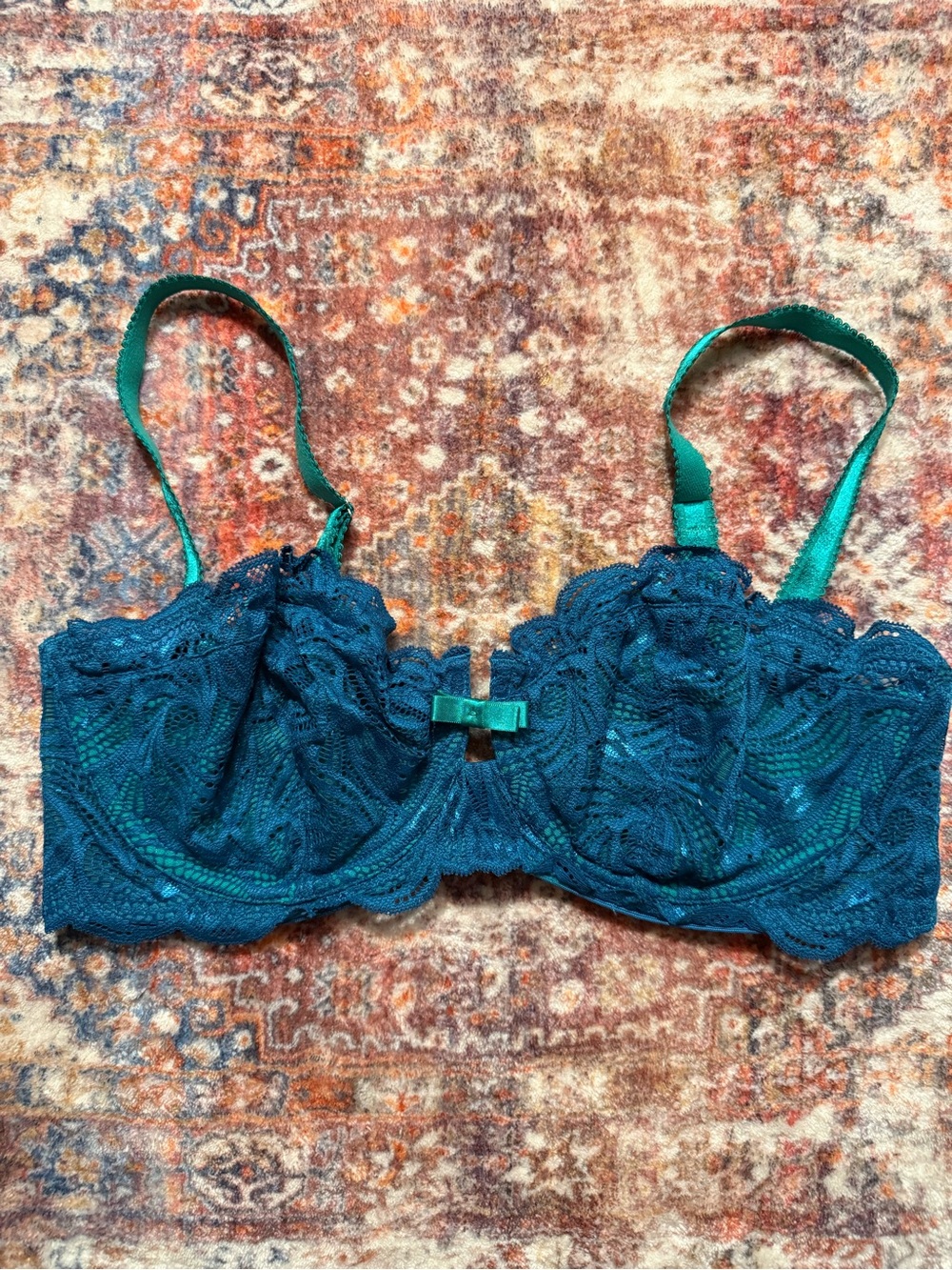 Adore Me Teal & Emerald Unlined Lace Bra 34DD NWOT